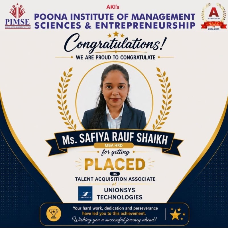 (PIMSE) proudly congratulates Ms. Safiya Rauf Shaikh